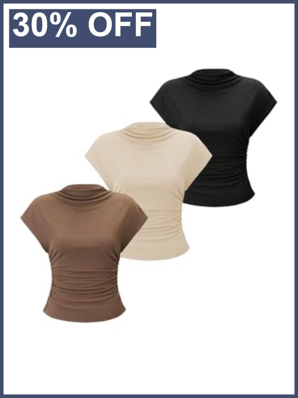 3 Pack Womens Mock Neck Ribbed Tank Tops Business Casual Ruched Slim Fit